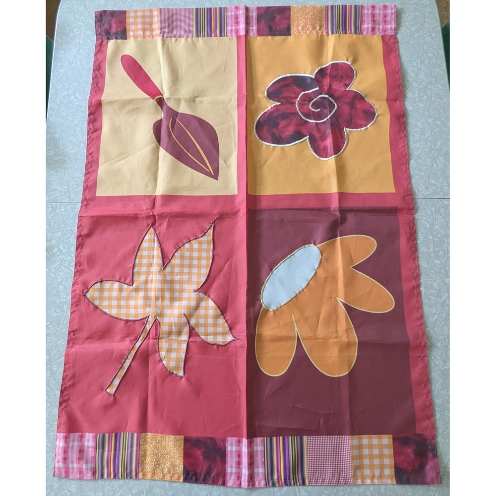 Autumn Patchwork Garden Flag Double Sided Floral Leaf Trowel Flag‎ 40x27